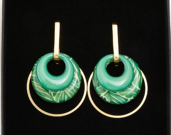 Boucles d'oreilles avec perles interchangeable , motif, "Leaf Vert" Or, Argent ou Bronze, modèle  coffret CHLOE