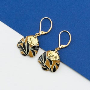 Orecchini in carta resina, motivo "Camel Palm", Oro, argento o bronzo, modello FLORE