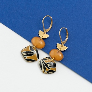 Orecchini in resina, motivo "Camel Palm" Oro/Argento/Bronzo, modello SELMA