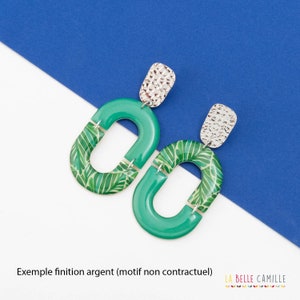 Resin earrings, studs, Paint Bleu pattern, Gold / Silver / Bronze, ABBY model image 2