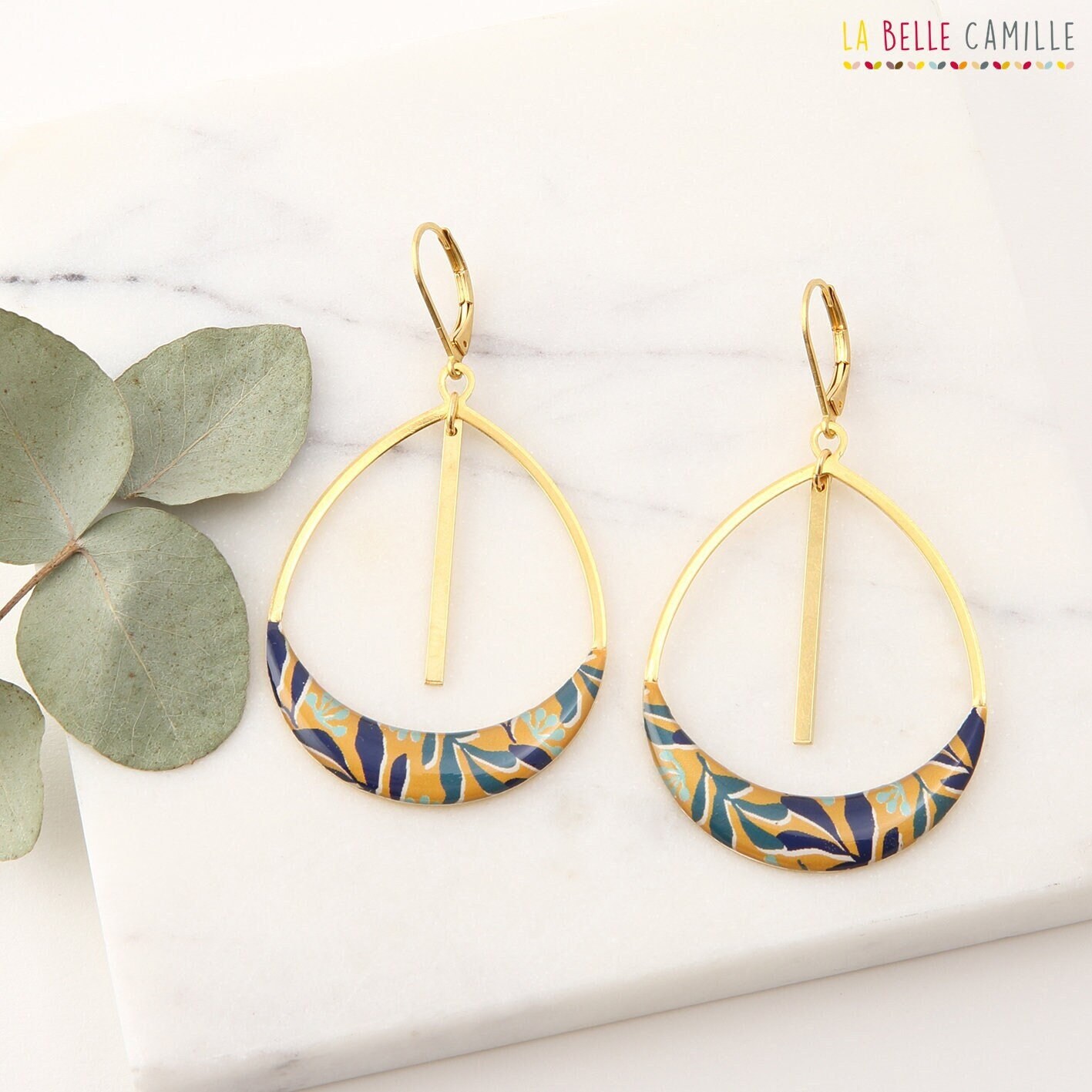 Boucles d'oreilles en résine créoles motif Jungle - Etsy 日本