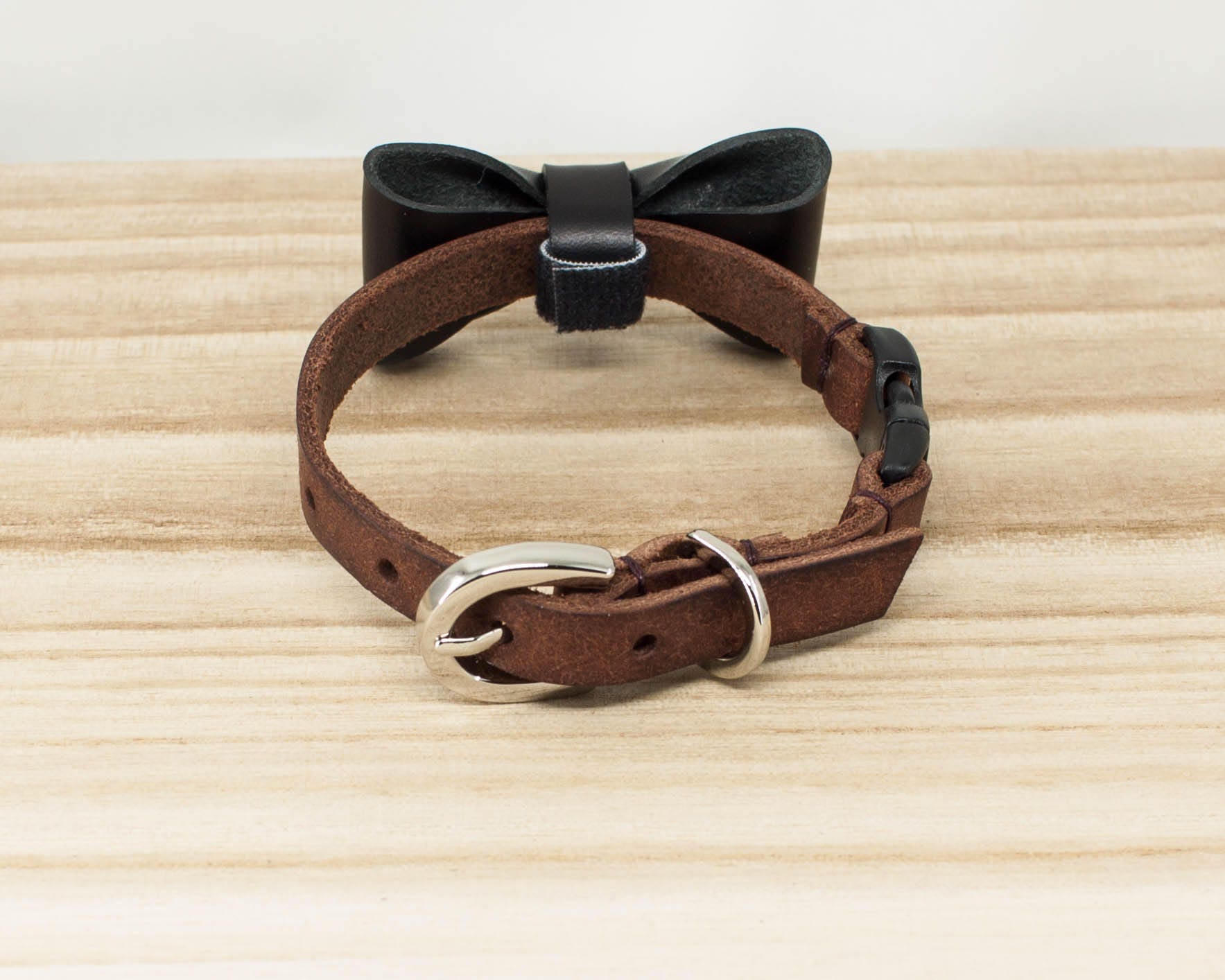 Cat Collars Black Bowtie Leather Cat Collars Soft Leather Etsy