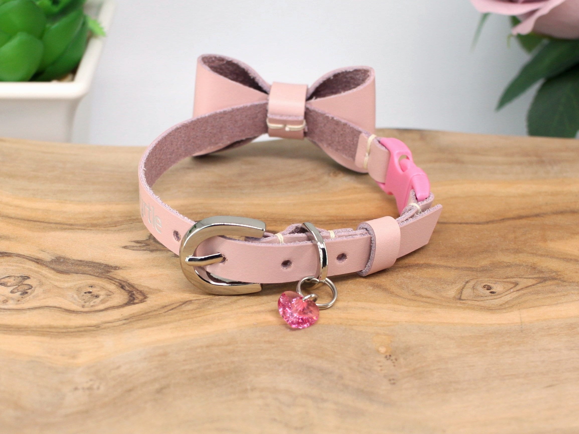 Babypink Leather Cat Collar with Crystal Etsy