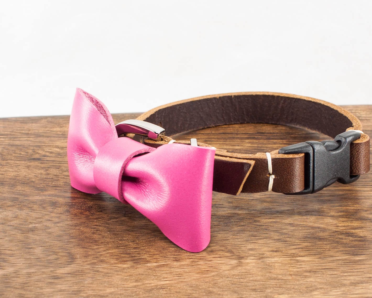 Leather Cat Collar Pink Cat Bow Tie Bowtie Cat Collars Etsy