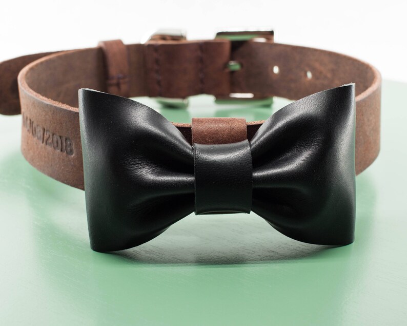 Soft Leather Dog Collar Black Bow tie Bowtie Dog Collars Etsy