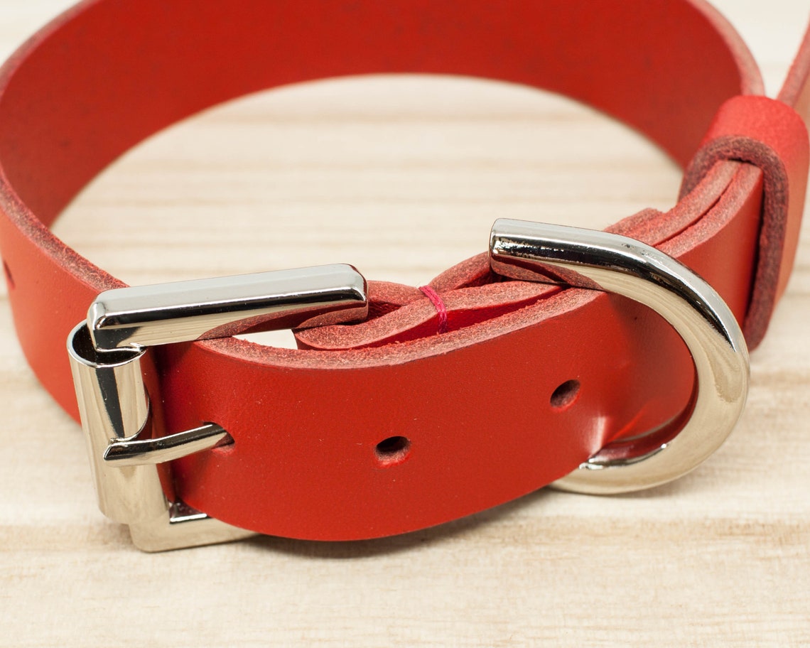 Red Leather Dog Collar Classic Leather Dog Collars Canine Etsy