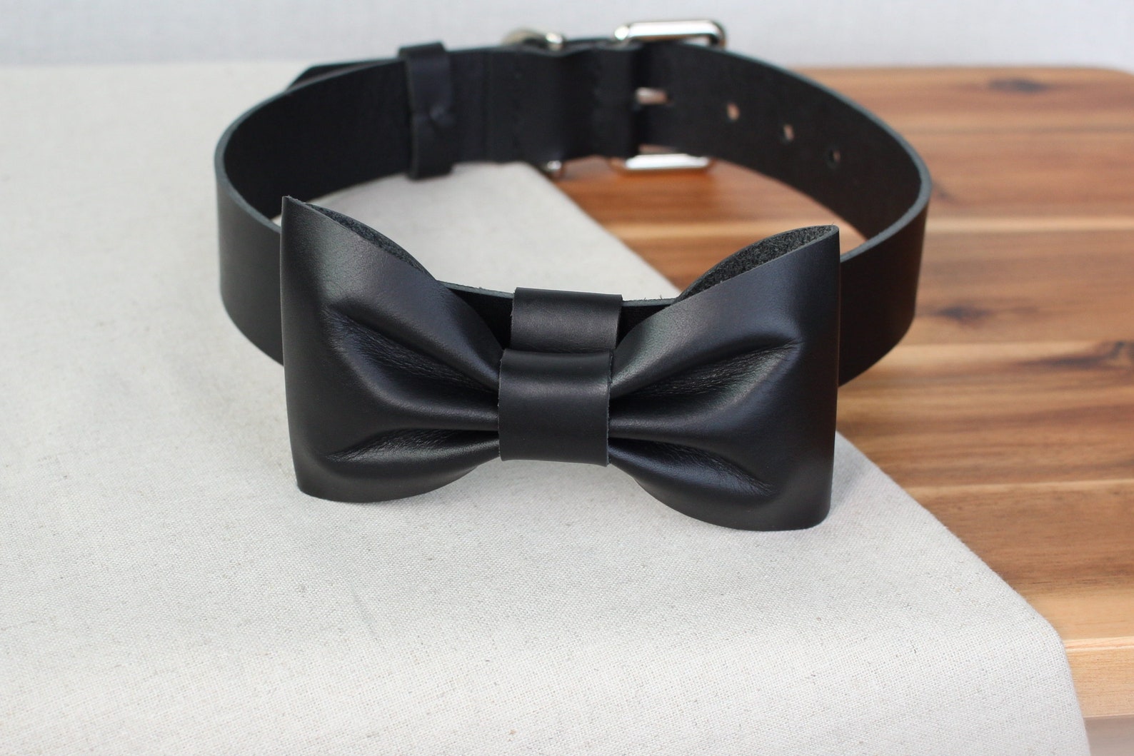 Leather Dog Collar Black Bow Tie Dog Collars Black Bowtie Etsy