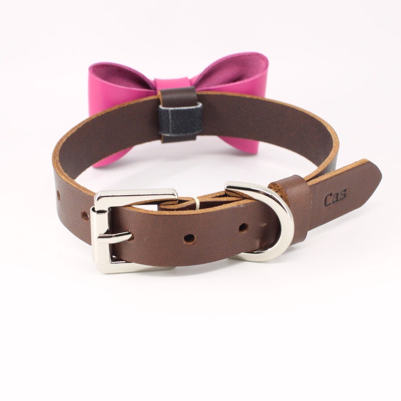 Bowtie Dog Collar Pink Bow tie Dog Collars Dark Brown Etsy