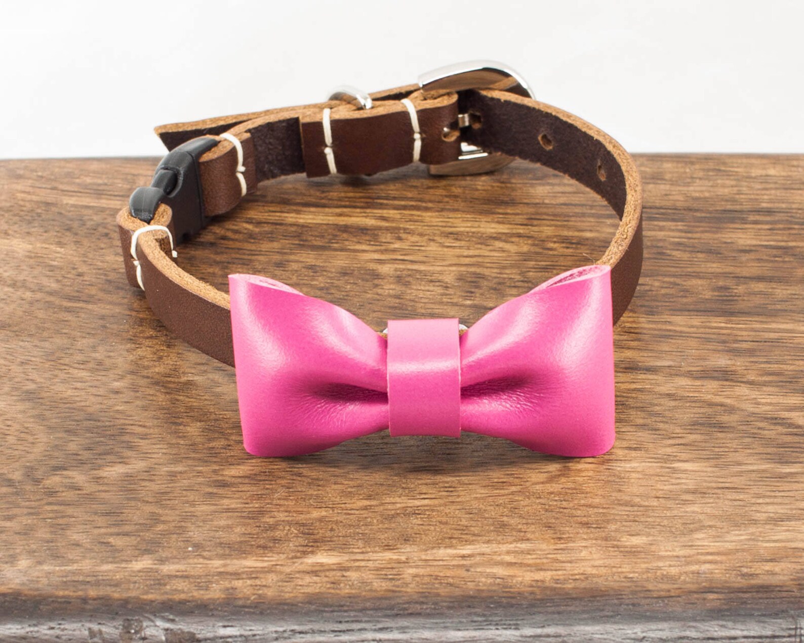 Leather Cat Collar Pink Cat Bow Tie Bowtie Cat Collars Etsy