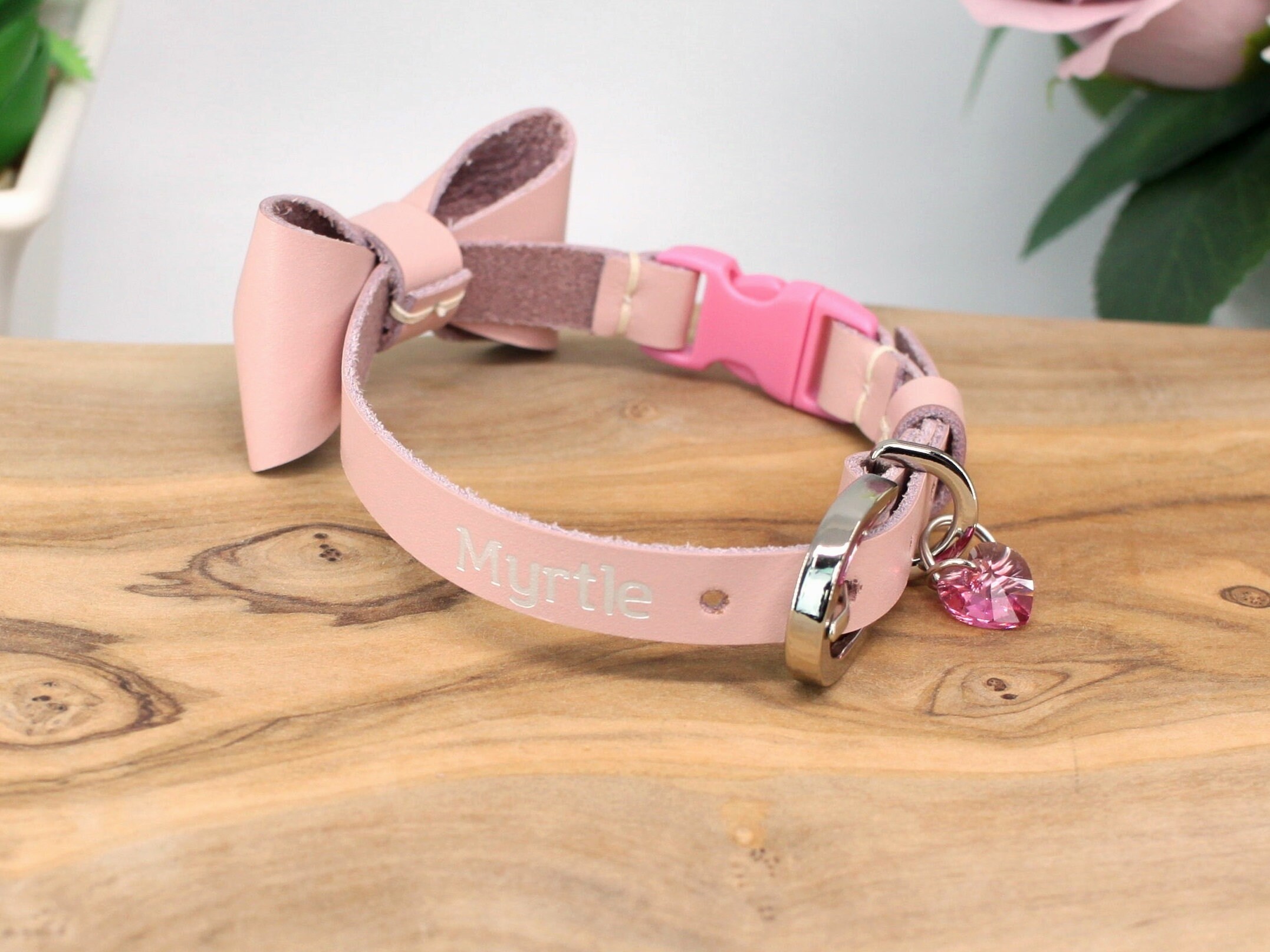 Babypink Leather Cat Collar with Crystal Etsy