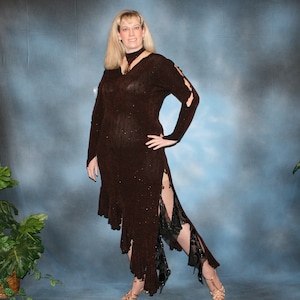 Plus Size Braunes Tango-Kleid mit Schwarzen Akzenten Handperlenstickerei Größe 15 / 16-19 / 20-Mrianna