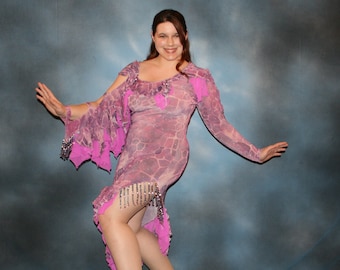 Orchid Latin-Rhythm Dress With Flounces & Hand Beading, Size 7/8-11/12-Wild Violet