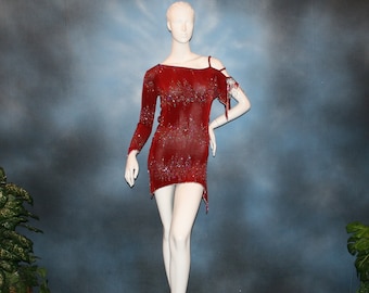 Red Latin-Rhythm Dress with Silver Accents Swarovski Rhinestones Hand Beading Size 1/2-7/8-Tantalizing