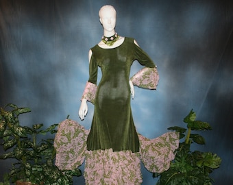 Ballroom Dress, Olive Green, Light Pink Accents, Hand Beading, Size 5/6-9/10-Olive Delight