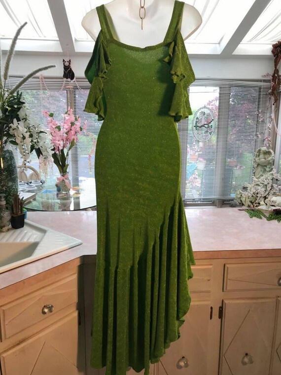 Latin Dance Dress, Apple Green Cold Shoulder Sleeves, Size 5/6-9/10-Charming Fun Latin Dance Dress, Apple Green Cold Shoulder Sleeves, Size 5/6-9/10-Charming Fun