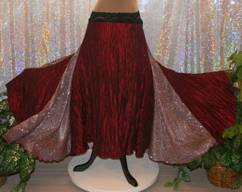 Sparkly Ballroom Dance Skirt, Lace and Pleated Insets, Size 5/6-9/10-Fire & Lace