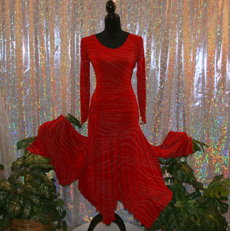 Red Converta Ballroom Dance Dress With Hand Beading Size 5/69/10