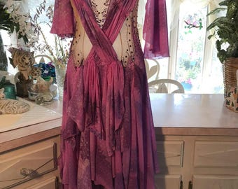 Orchid Ballroom Dress, Variagated Chiffon, Nude Color Stretch Base, Size 1/2-5/6-Orchid Dreams