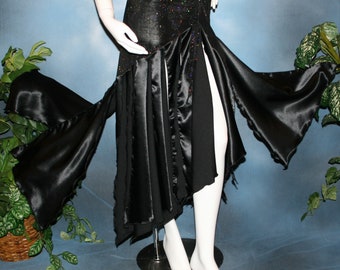 Ballroom Skirt Black Satin Panels, Size 7/8-11/12, Sparkly Hip Band-Midnight