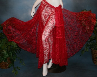 Red Lace Ballroom Dance Skirt Size 1/2-7/8-Red Petals