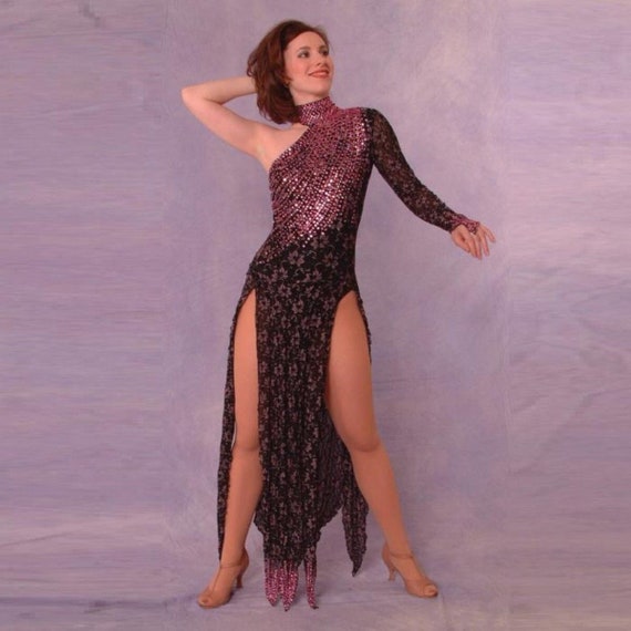 Black Lace Latin - Rhythm Dress | Pink Accents | Size 5/6-9/10 Black Lace Latin - Rhythm Dress | Pink Accents | Size 5/6-9/10