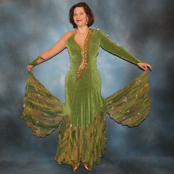 green emerald velvet dress Olive Green Sheath Satin Beaded Long Prom Dresses Olive / 18