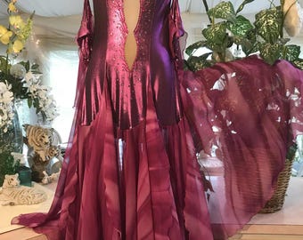 Purple Metallic Ballroom Dress with Purple Variegated Skirting & Floats, Size 9/10-13/14-Iris