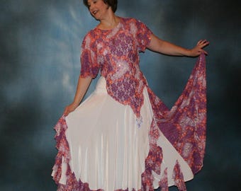 White Ballroom Dress with Purple & Orange Print Lace Accents-Size 9/10-13/14-Wild Flowers