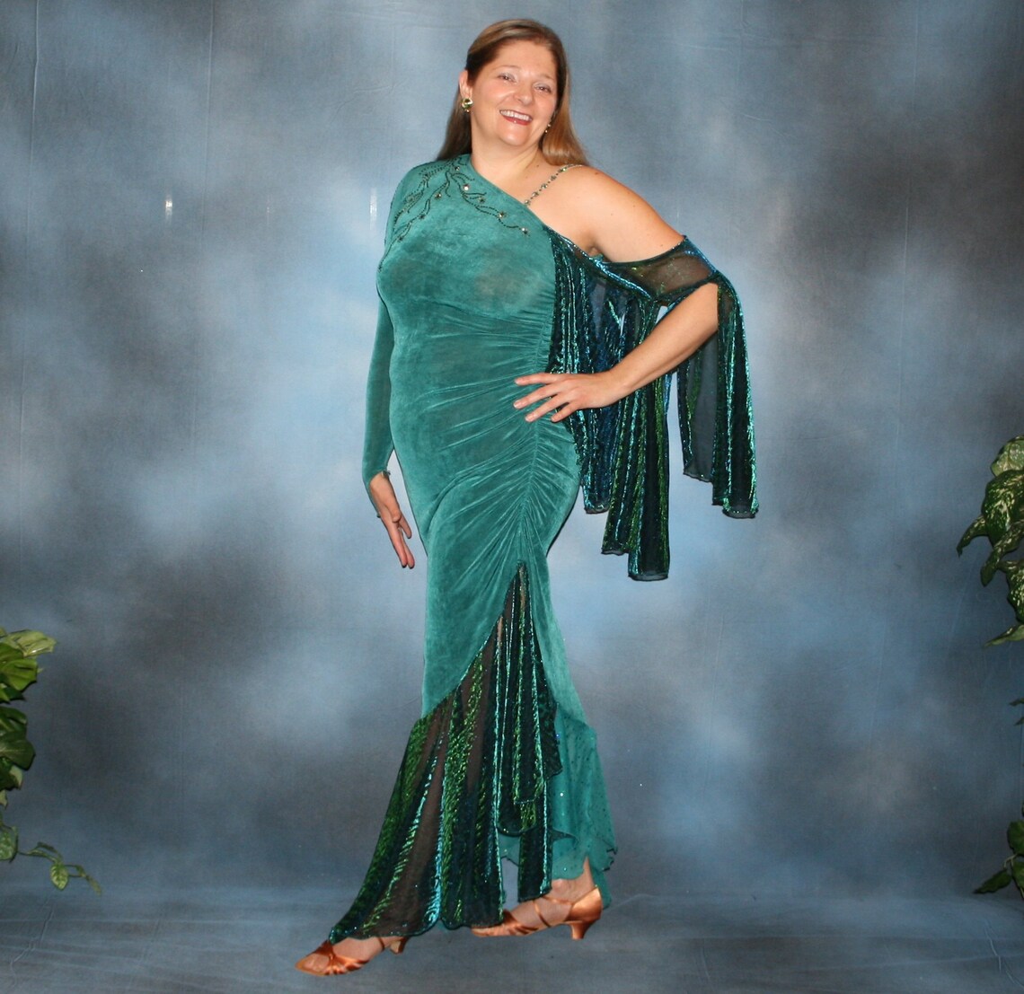 Teal Plus Size Tango-Bolero-Rumba Dress-Laurel