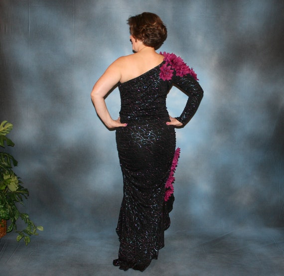 fuchsia black dress Black Open Back Dress with Metallic Fuchsia Drapes