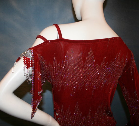 Red Latin-Rhythm Dress with Silver Accents Swarovski Rhinestones Hand Beading Size 1/2-7/8-Tantalizing Red Latin-Rhythm Dress with Silver Accents Swarovski Rhinestones Hand Beading Size 1/2-7/8-Tantalizing
