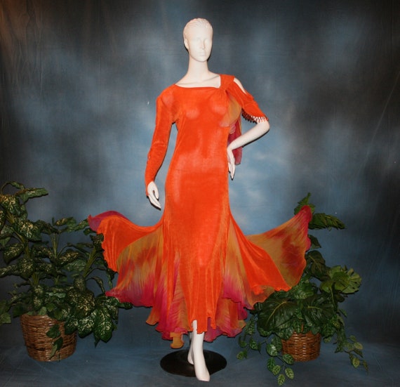 Orange Ballroom Dress, Ombre Chiffon Accents, Hand Beading Size 5/6-9/10-Slinky Delight Orange Ballroom Dress, Ombre Chiffon Accents, Hand Beading Size 5/6-9/10-Slinky Delight