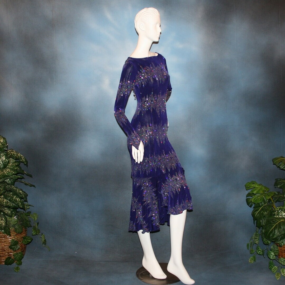 Royal Purple Latin-rhythm-tango Dress With Sparkling Accents & Hand ...