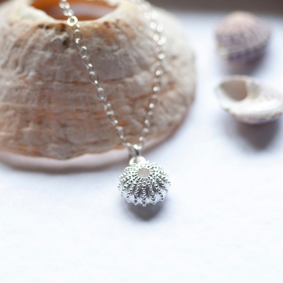 Shell Necklace Sea Urchin Pendant Sterling Silver Necklace Etsy