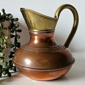 Vintage JUG, Vintage PITCHER, solid copper and brass, Portugal, 1950s, height 13cm  5.12in