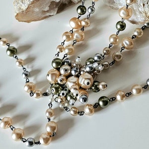 ヴィンテージ BIJOUX DE BOHÊME ネックレスとスタッド イヤリング セット、ガラス パール ネックレスとイヤリング、高級ハンドメイド ボヘミアン ガラス パール