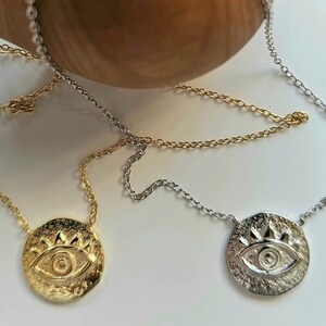 Evil Eye necklace, Sterling silver, Evil Eye pendant, Evil Eye jewelry, 2 OPTIONS Sterling silver, 18k gold-plated sterling silver
