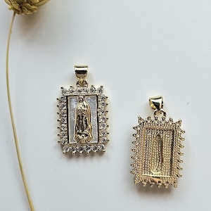 Medalla Nuestra Señora de Fátima, Medalla Nuestra Señora de Fátima, charm Señora de Fátima, oro rodiado y nácar con circonitas, UNA MEDALLA