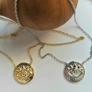 Evil Eye necklace, Sterling silver, Evil Eye pendant, Evil Eye jewelry, 2 OPTIONS Sterling silver, 18k gold-plated sterling silver