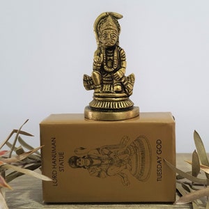 Estátua do Senhor Hanuman, deus hindu, deus do aniversário para aqueles que nasceram na terça-feira - latão, altura 5,6 cm 2,21 pol.