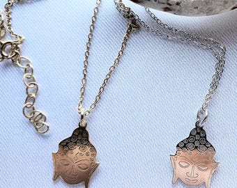 Collar con cabeza de Buda, plata de ley maciza, collar de Buda, colgante de Buda, delicado collar de plata de ley, UN collar