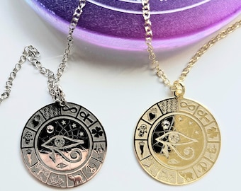 Oog van Horus-ketting, sterlingzilver, Oog van Horus met hanger van amuletten, 2 OPTIES Sterlingzilver, 18k verguld sterlingzilver