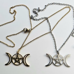 Triple Moon necklace, Triple Goddess necklace, Moon Goddess necklace, Wiccan necklace, stainless steel necklace, 2 OPTIONS