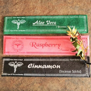Nepalese incense sticks 3 packs of 15g each Aloe Vera Raspberry Cinnamon, long lasting aroma, 100% natural, lokta paper