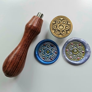 Lakzegelstempel mandala, gemaakt van messing met houten handvat, mandala-zegelstempel, mandala-lakzegel, diameter 2,5 cm 0,99 in