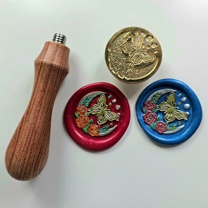 Wax seal stamp Moon with Butterfly, made of brass with wooden handle, Butterfly seal stamp, Moon wax seal, diameter 3cm 1.18in