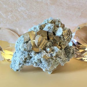 Dense Pyrite Cluster on Green Quartz Druse Rare Hedenbergite Mineral Specimen Gift