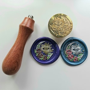 Wax seal stamp Moon with Eye of Providence, made of brass with wooden handle, All Seeing Eye seal stamp, Eye wax seal, diameter 3cm 1.18in