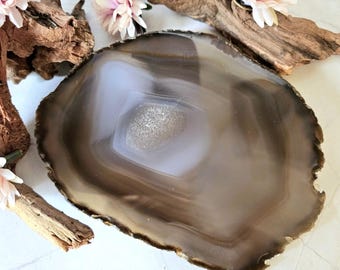 Polished Brown Agate slice, Double Sided, Root Chakra healing crystal (14.2cm 5.59in, 165g 5.82oz)