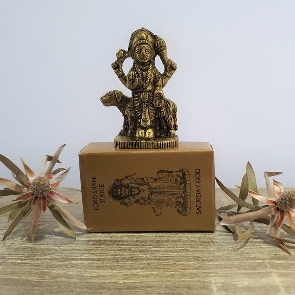 LORD SHANI Hindu God statue - birthday god for those born on a Saturday - brass, height 5cm 1.97in